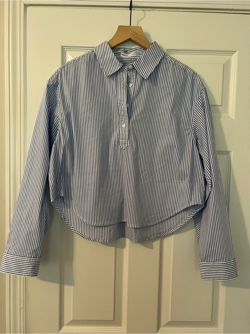 NWOT Anthro GREY LAB Blue and White Striped Button-Front Shirt S/M